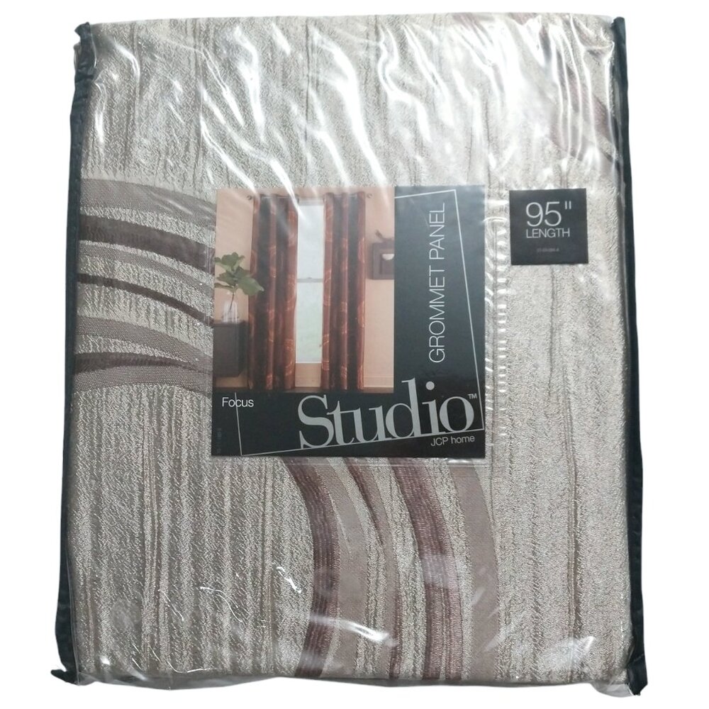 NIP JCPenney Home Studio 95" Shimmer Dune/Dark Mocha Grommet Curtain Panel